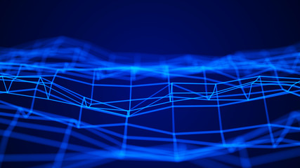 Perspective grid background. Prospective reduction. Abstract mesh background. 3d rendering.