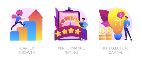 Success achievement icons set. Business promotion, user feedback, professional skills. Career growth, performance rating, intellectual capital metaphors. Vector isolated concept metaphor illustrations