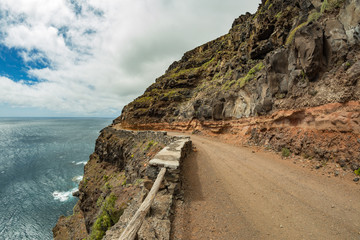 Narrow country road to the plateau of Punta Llana, where is the Ermita de Nuestra Senora de...