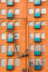 Hamburg, Germany - November 09, 2019. Bricked house of Hamburger Elbspeicher on the Elbe riverbank