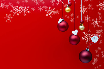 Fototapeta na wymiar Christmas decorations on a red background. Holiday season concept