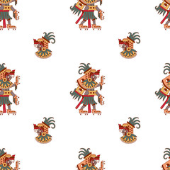Aztec cacao seamless pattern design. Line art style. Vector illustration.