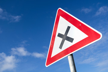 German road sign: uncontrolled intersection ahead