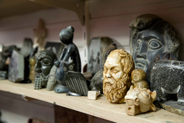 Antakya, Hatay / Turkey : October 29 / 2019 : statuettes for sale are displayed on a shelf of a souvenişr shop