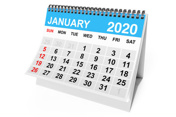 2020 Year January Calendar. 3d Rendering
