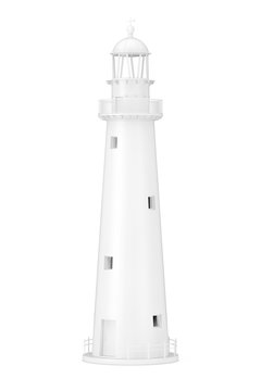 Beautiful White Old Lighthouse in Clay Style. 3d Rendering