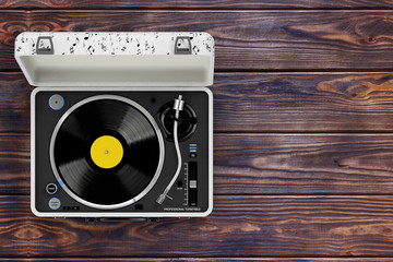 Portable Vintage Style Music Player Turntable in White Case. 3d Rendering