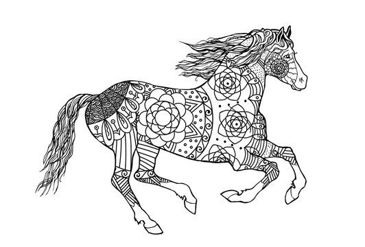 Horse pattern design. Mandala line art style template. Vector illustration.