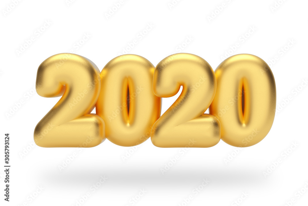 Poster New 2020 Year Golden Inflated Bubble Sign. 3d Rendering