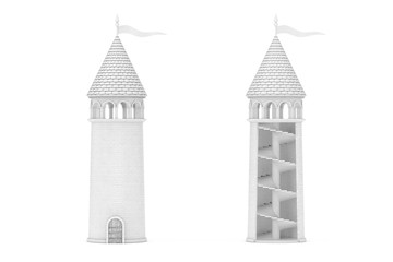 Obraz premium White Fantastic Castle Tower Inside Ladder. 3d Rendering