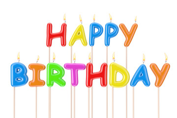 Colorful Happy Birthday Candles Letters Sign. 3d Rendering