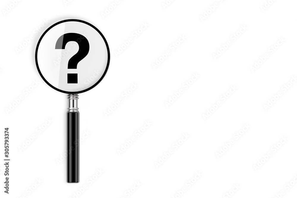 Fototapete faq concept. magnifying glass with question mark. 3d rendering