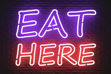 Eat Here Neon Sign. 3d Rendering