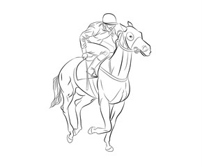 Horse pattern design. Horse and a rider in line art style. Vector illustration.