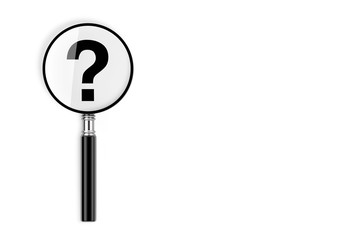 FAQ Concept. Magnifying Glass with Question Mark. 3d Rendering