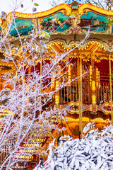 Obraz premium Vintage carousel and winter decoration 
