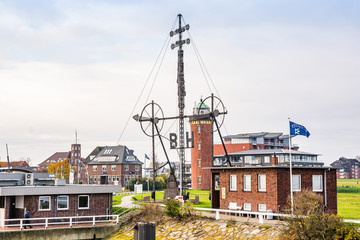 Cuxhaven, Germany - November 10, 2019. Wind semaphore in coast of Cuxhaven, showing wind direction...