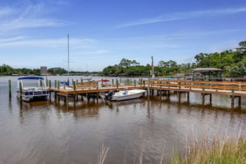 Boats parked at a dock