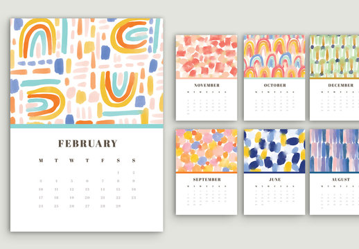 Watercolor Calendar Layout Set