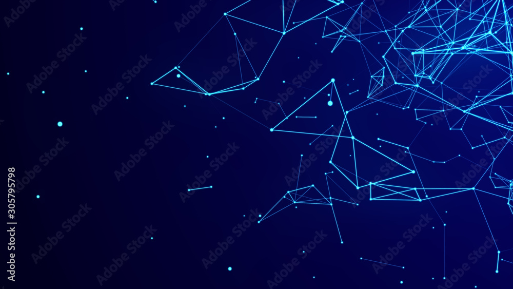 Aufkleber Abstract digital blue background. Plexus effect. Network connection structure. 3D rendering.