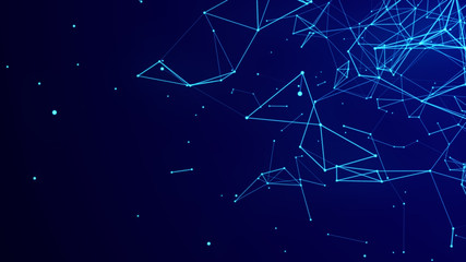 Fototapeta premium Abstract digital blue background. Plexus effect. Network connection structure. 3D rendering.