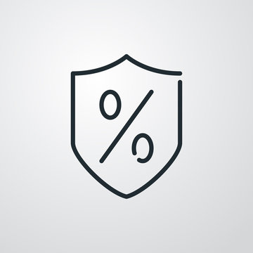 recommend clip art: Concepto transacción financiera segura. Icono plano lineal escudo con simbolo porcentaje en fondo gris