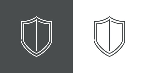 Símbolo protección. Icono plano lineal escudo en fondo gris y fondo blanco © teracreonte