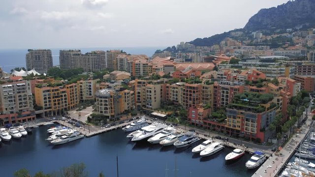 Yachts in Monaco city Port, sunny day in Monte Carlo, Slowmotion 4K shot