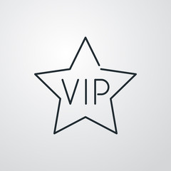 Icono plano lineal estrella texto VIP en fondo gris