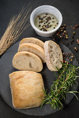 Italian ciabatta bread cut in slices.