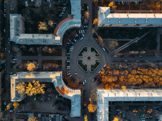 Fototapeta na wymiar Road intersection in historical area in Voronezh, top view