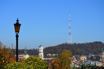Fototapeta na wymiar Panorama of the city of Lviv with a view of the television tower 