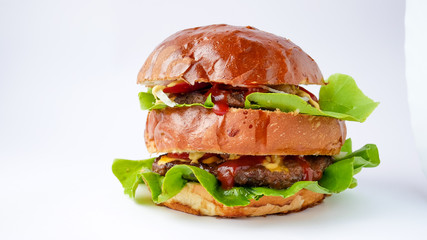 Meaty hamburger in a restaurant