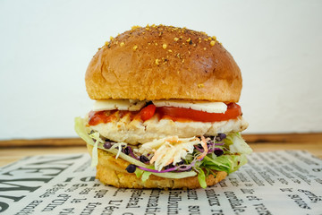 Meaty hamburger in a restaurant