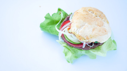 Meaty hamburger in a restaurant