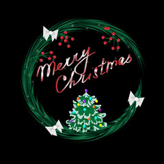 Christmas wreath with holly on a white background