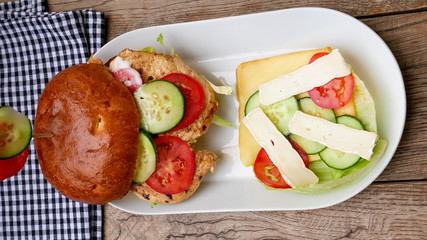 Meaty hamburger in a restaurant