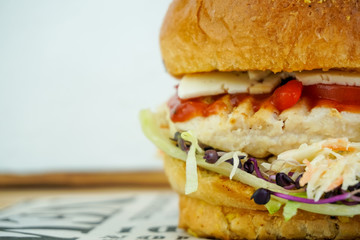 Meaty hamburger in a restaurant