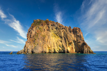 Fototapeta na wymiar Elephant rock formation in the ocean near Stromboli island, Sicily