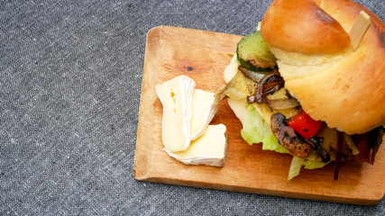 Meaty hamburger in a restaurant