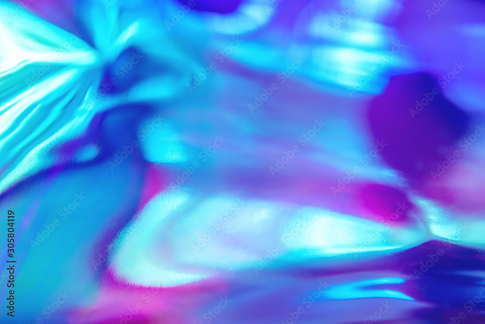 Poster abstract trendy holographic background in 80s style. real texture in violet, pink and mint colors wi