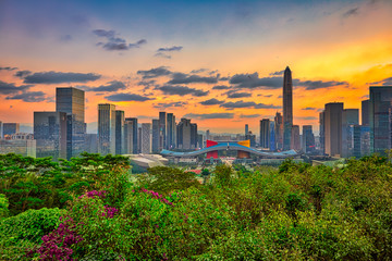 Fototapeta premium Skyline of Shenzhen city from the top of Lianhua Hill