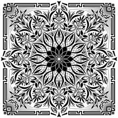 Psychedelic Mandala Geometric Black Line Art Isolated Vector Illustration