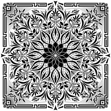 Psychedelic Mandala Geometric Black Line Art Isolated Vector Illustration