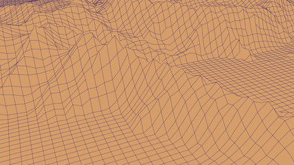 Landscape design of mountains. Wireframe landscape 3d. Vector illustration.