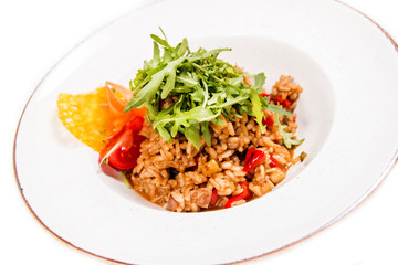 Chicken risotto with green salad