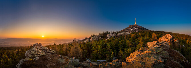Sunrise over the city of Liberec, Czech republic. Jested. View from the Virive stones Jested...