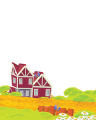 cartoon scene with farm ranch on white background - illustration for children