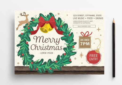 Holiday Event Flyer Layout with Wreath Illustration