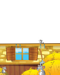 cartoon scene with mouse having fun on the farm on white background - illustration for children